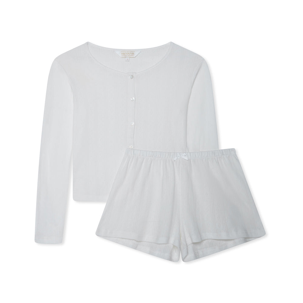 Pointelle Cardigan and Short Set- Milk White - The NAP Co.