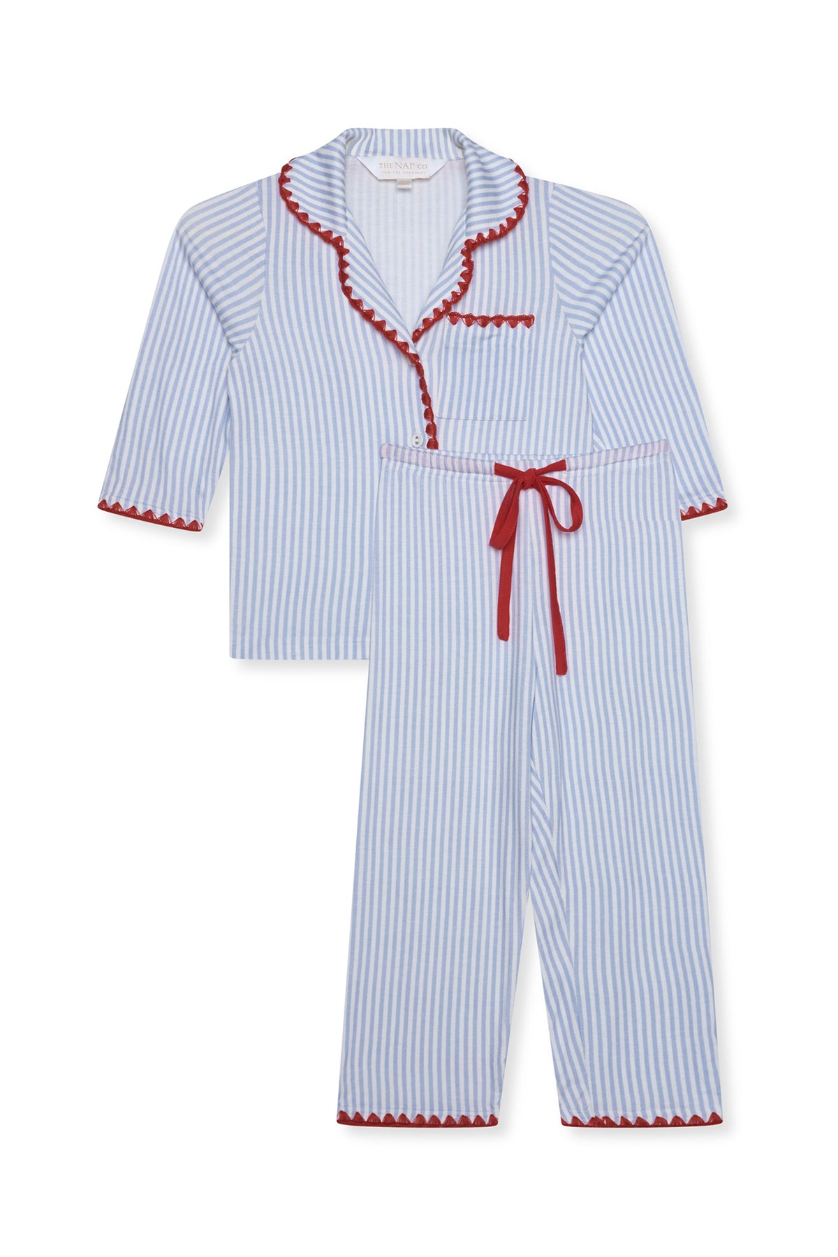 Children's Stitch Stretch Trouser Sleep Set- Blue Stripe/Red